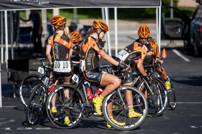 The Optum ladies get ready to head to the start.