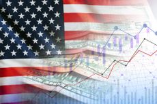 USA flag, cash dollar bills and economic indicators in photo compilation.