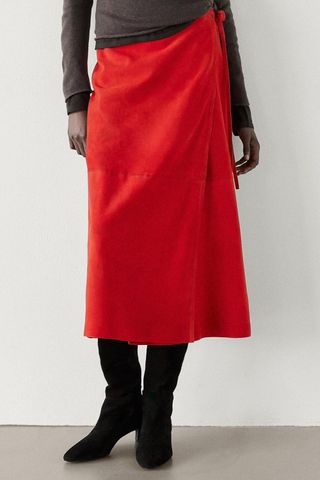 Massimo Dutti Suede Leather Pareo Skirt