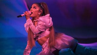 Ariana Grande performs on stage during her "Sweetener World Tour" at The O2 Arena on August 17, 2019 in London, England.
