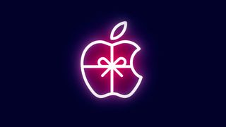 Apple logo wrapped in a pink bow