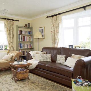 living area with brown sofa