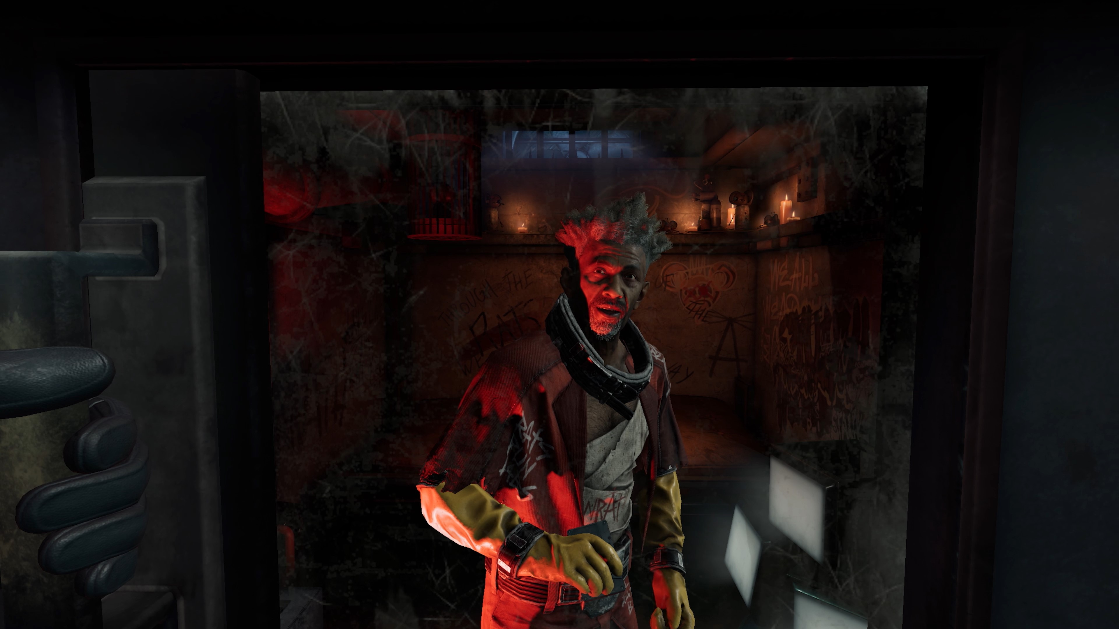 A screenshot from Batman: Arkham Shadow shows the Ratcatcher in his cell at Arkham.