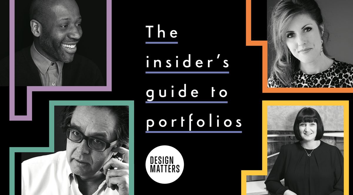 magazine spread showing four designers and title the insider&#039;s guide to portfolios