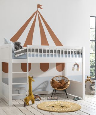 Bunk bedroom idea: Lottie Midsleeper Cabin Bed with Straight ladder in classic white by Noa and Nani