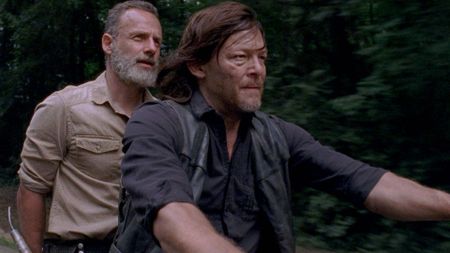 Rick Grimes (Andrew Lincoln) and Daryl Dixon (Norman Reedus) in an image from The Walking Dead season 9