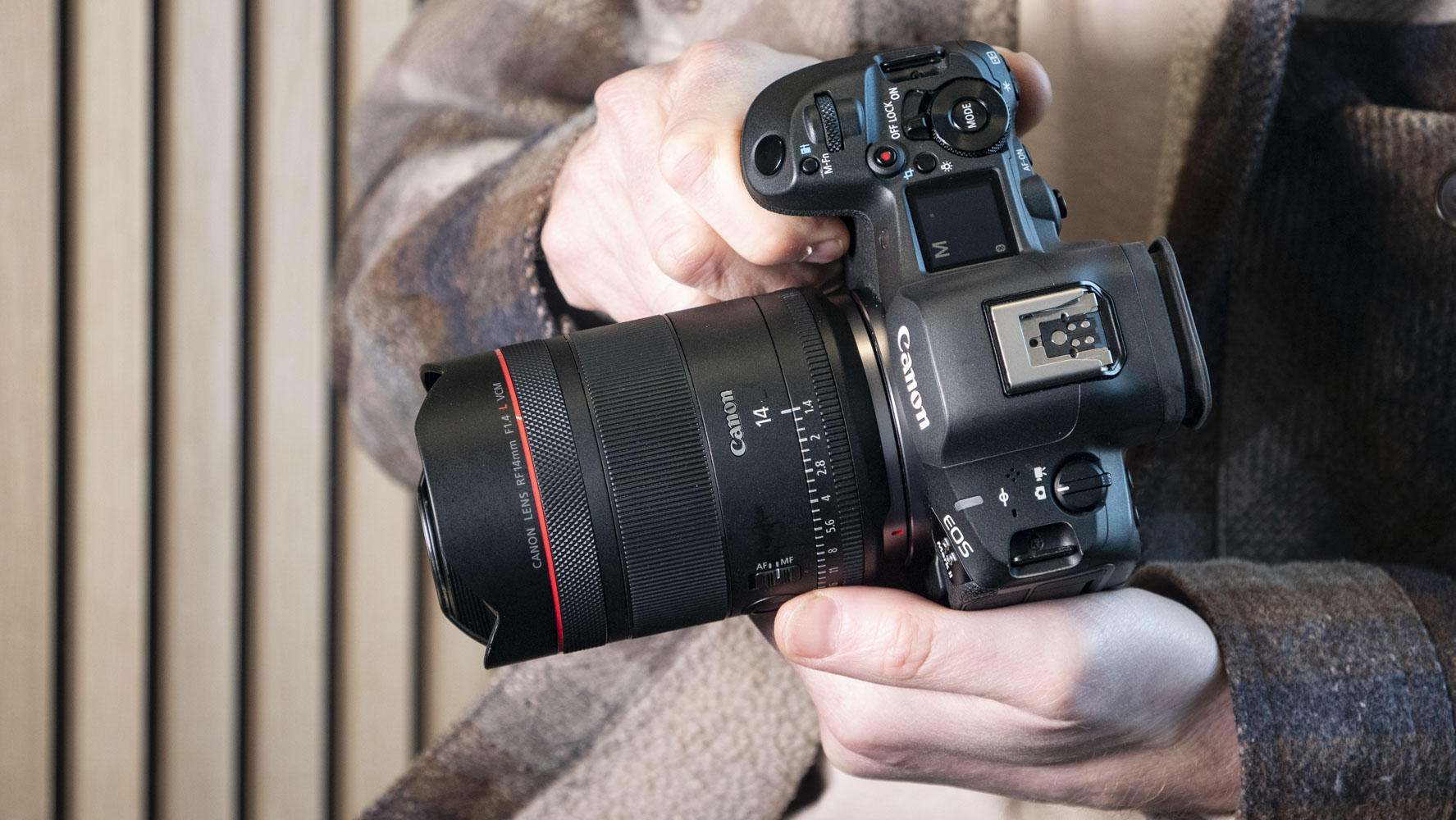 Canon RF 14mm F1.4L VCM lens attached to the Canon EOS R5 Mark II