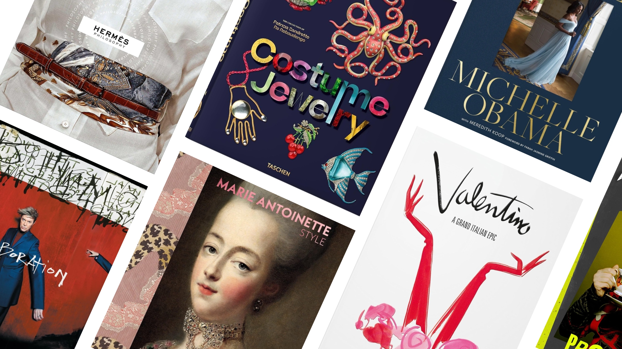 a collage of new coffee table books on fashion, art, film, and more