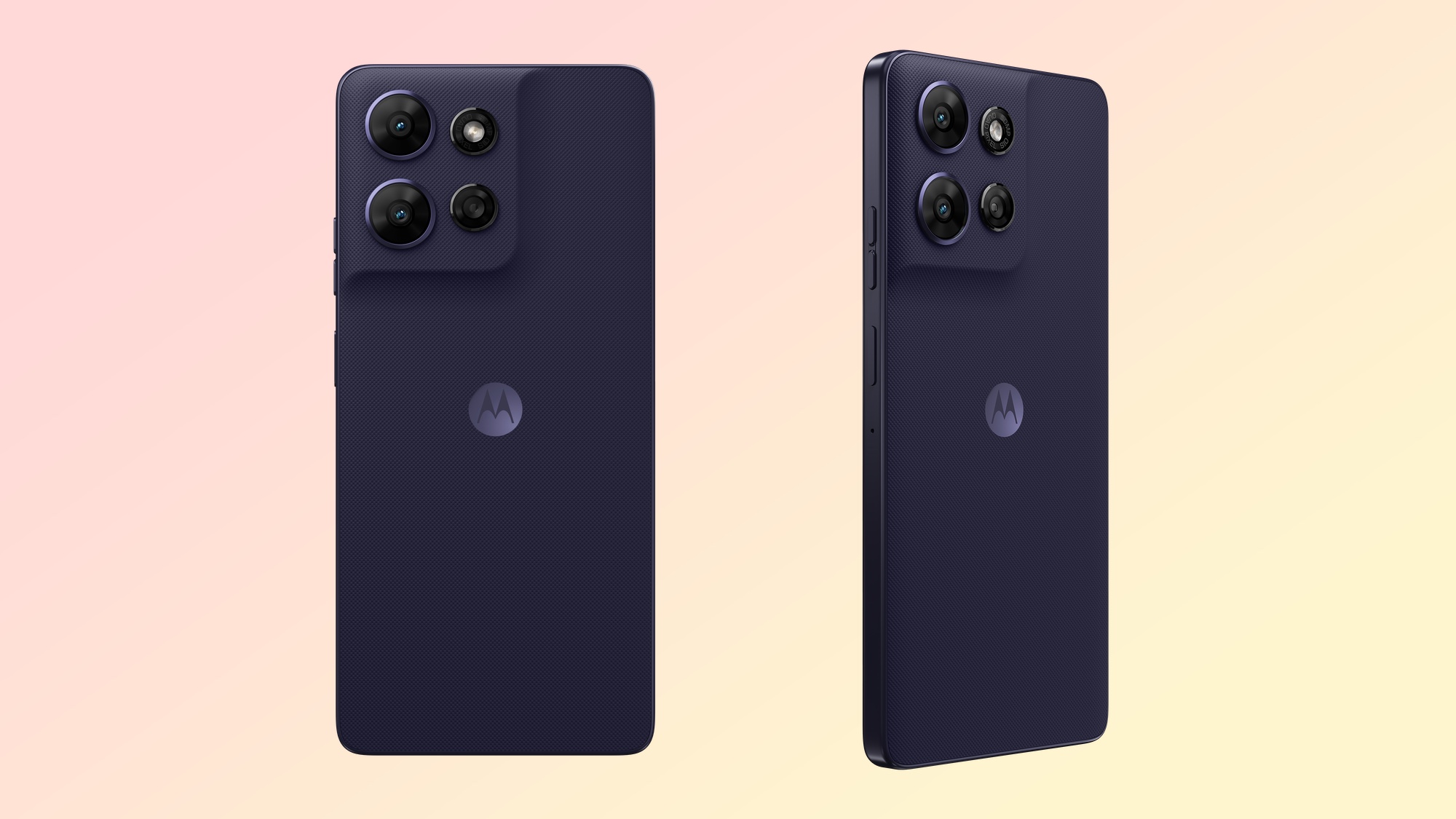 Moto G Power 2026 in Evening Blue with orange background