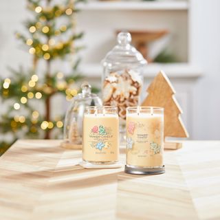 Yankee Candle Christmas Cookie candles on kitchen island