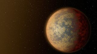 This artist's rendition shows one possible appearance for the planet HD 219134b, the nearest confirmed rocky exoplanet found to date outside our solar system. The planet is 1.6 times the size of Earth, and whips around its star in just three days. Scientists predict that the scorching-hot planet -- known to be rocky through measurements of its mass and size -- would have a rocky, partially molten surface with geological activity, including possibly volcanoes.
