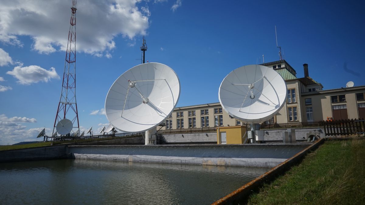 Satellite dishes outside the BCE. 