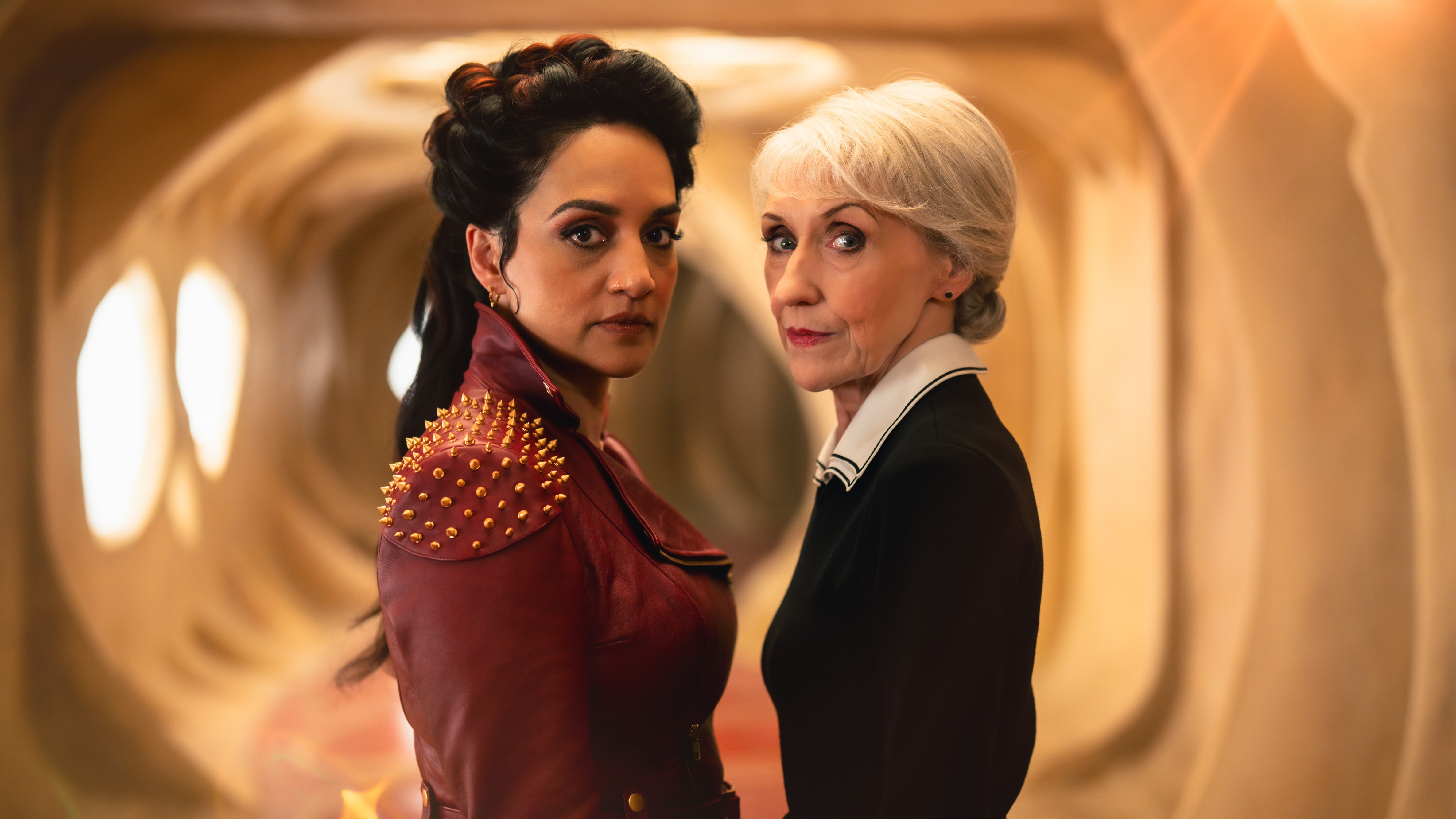 Archie Panjabi as the Rani and Anita Dobson as Mrs Flood in Doctor Who: 'Wish World'