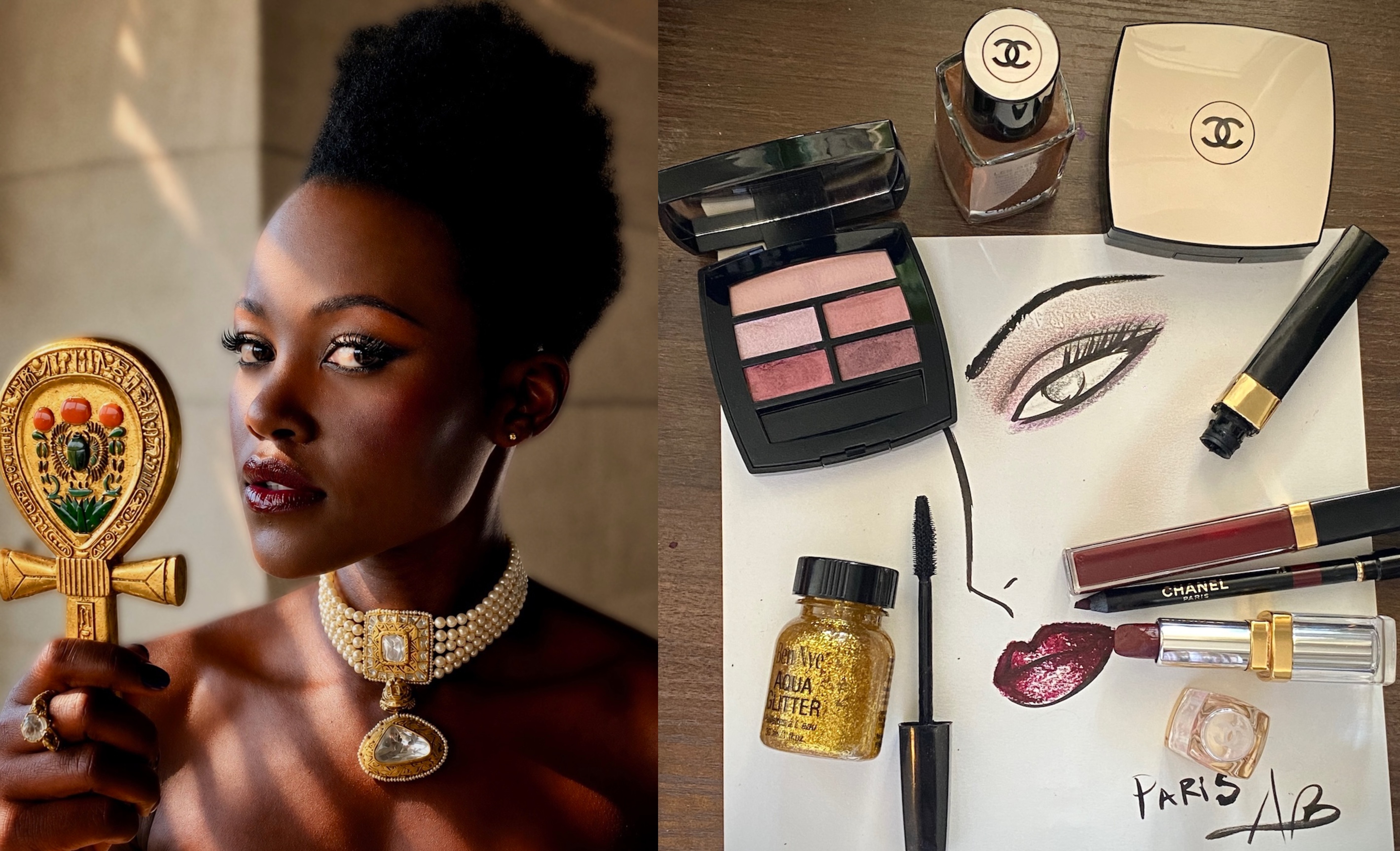 Lupita Nyong'o makeup look for The Odyssey premiere.