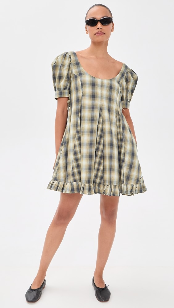 Sabina Check Mini Godet Dress - Cardamon