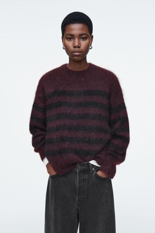 Striped Brushed-Mohair Crew-Neck Jumper