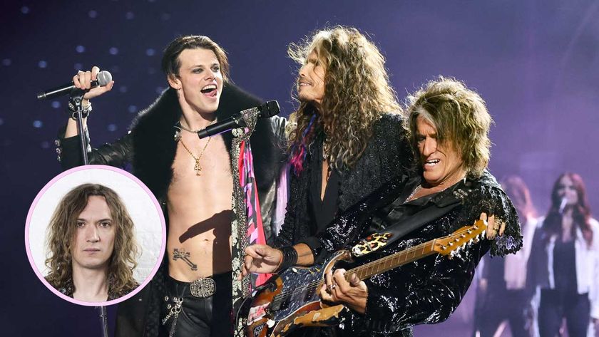 Yungblud, Steven Tyler and Joe Perry onstage at the VMAs, plus (inset) Dan Hawkins 