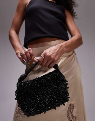 Topshop Gru Embellished Grab Bag in Black Beading