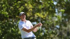 Christo Lamprecht of South Africa plays his shot from the fourth tee during the second round of the 2024 Masters Tournament at Augusta National Golf Club on April 12, 2024