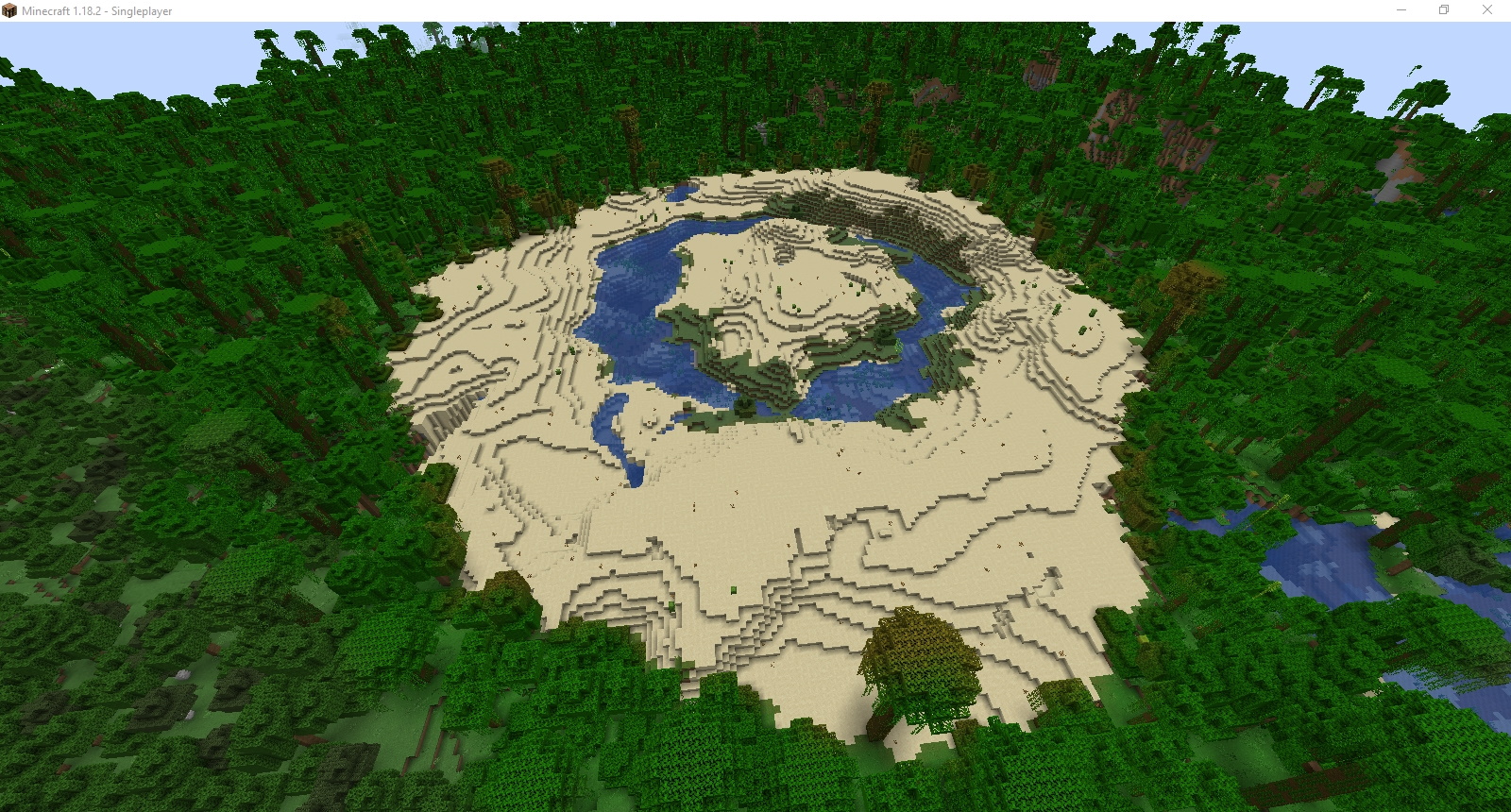Minecraft seed - A small ring of desert with a river inside a jungle