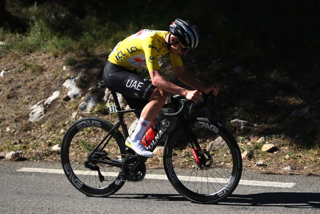 NICE FRANCE MARCH 12 Tadej Pogacar of Slovenia and UAE Team Emirates Yellow Leader Jersey attacks in the breakaway during the 81st Paris Nice 2023 Stage 8 a 1184km stage from Nice to Nice UCIWT ParisNice on March 12 2023 in Nice France Photo by Alex BroadwayGetty Images