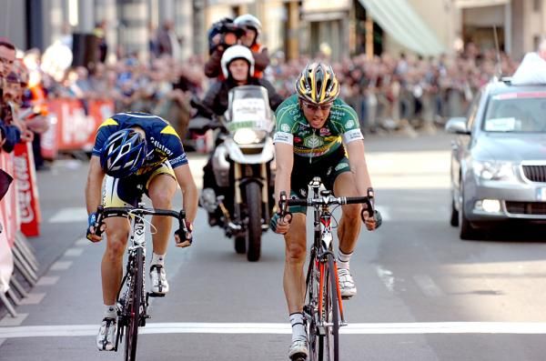 Scheirlinckx made sure to get the win before giving a victory salute.