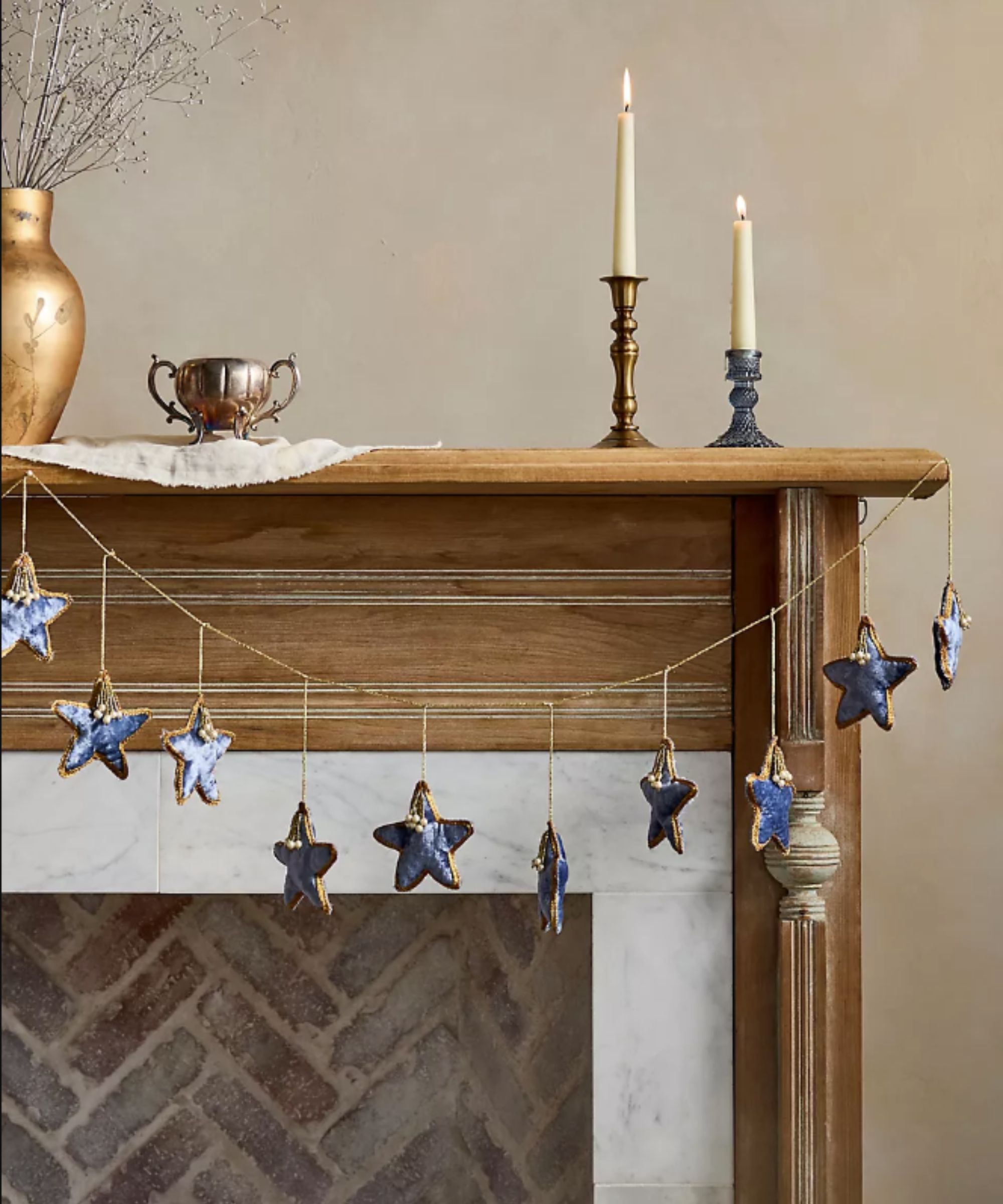Hanukkah decorations on a mantel