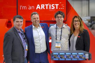 Francois Vaillant, executive director, Engineering Solutions, CBC/Radio-Canada; Rik Hoerée, director of sales Americas & Europe, Riedel Communications; François Legrand, senior director, Core Systems Engineering at CBC/Radio-Canada; and Joyce Bente, president of Riedel North America.