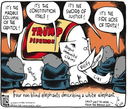 Political Cartoon U.S. Republicans Trump Defense White Elephant