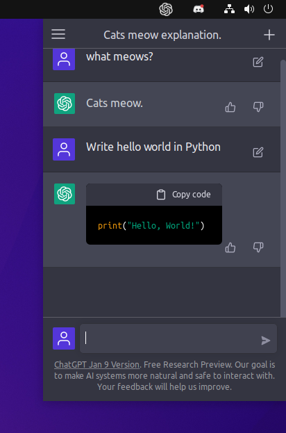 Rafal Mioduszewski's ChatGPT Gnome Extension