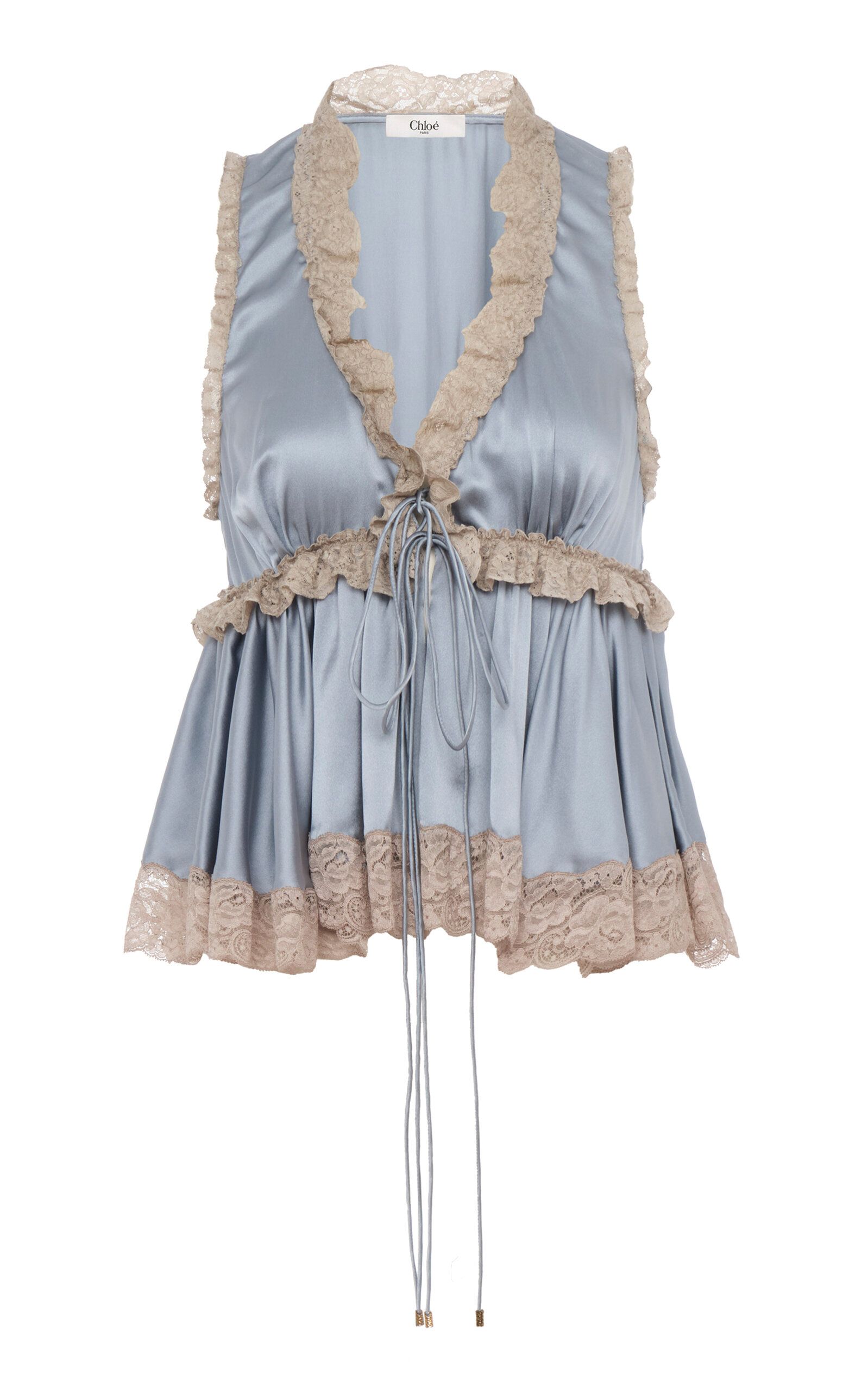 Lace-Trimmed Silk Satin Top