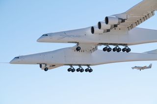 Stratolaunch's rocket-carrying plane flew for the first time on April 13, 2019.