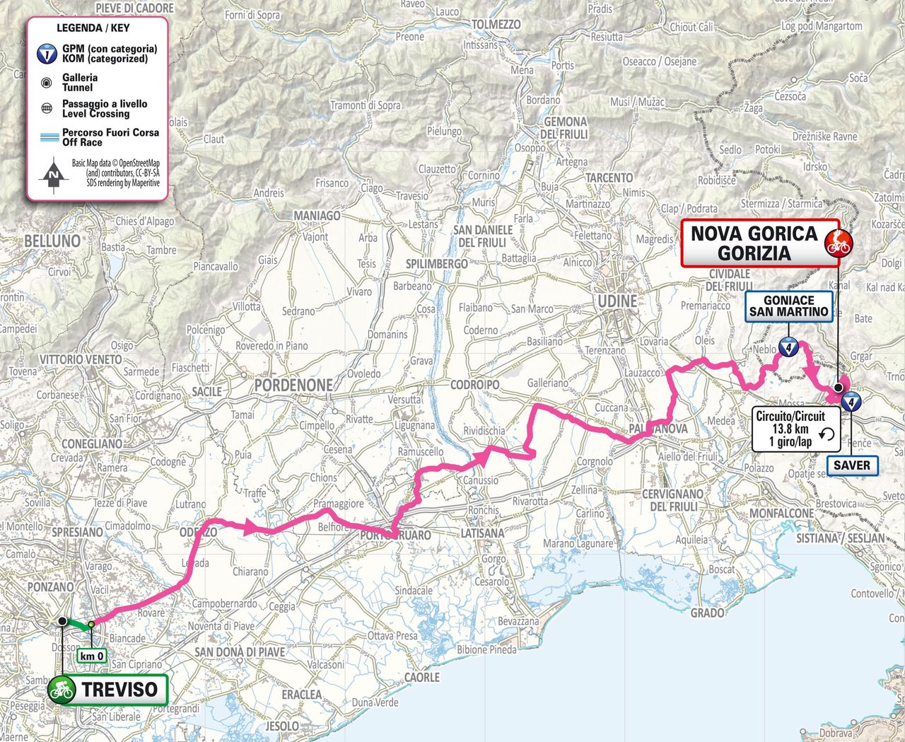 Stage 14 map for the 2025 Giro d'Italia