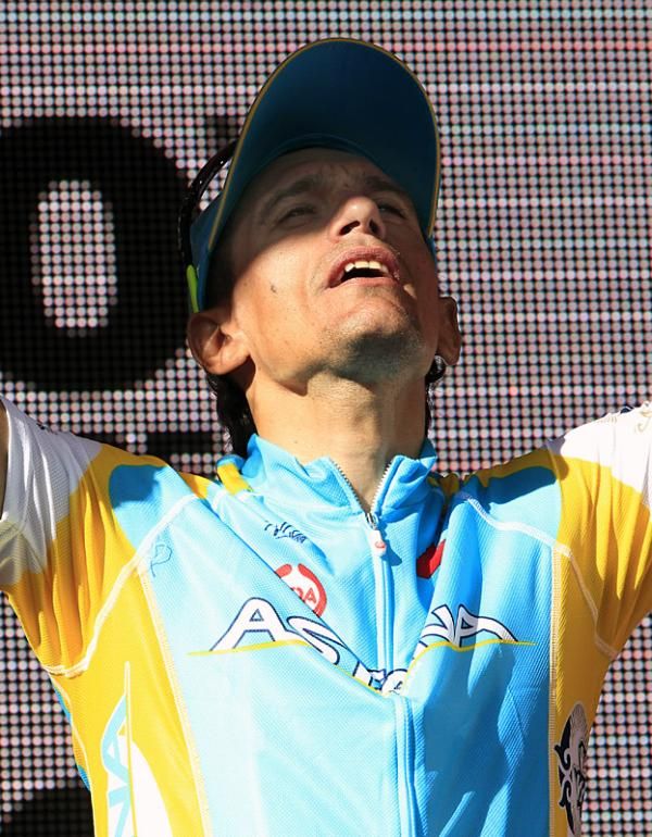 Stage 7 winner Paolo Tiralongo (Astana) on the podium.