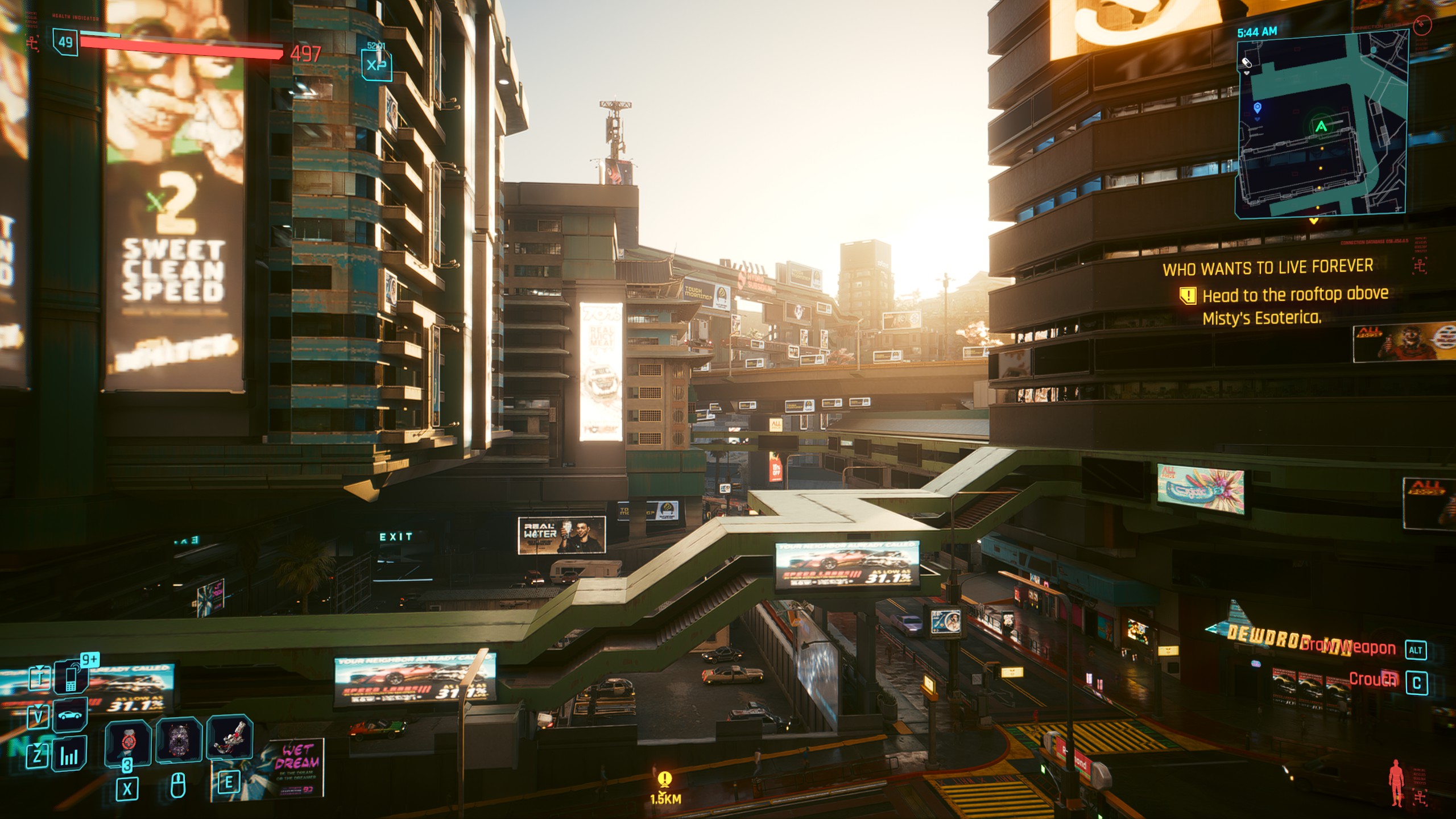 Screenshots of an urban scene in Cyberpunk 2077.