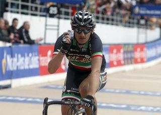 Pozzato showed the photo of Ballerini as he crossed the line in the Roubaix velodrome