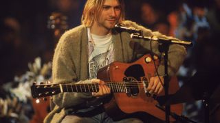 Kurt Cobain (1967 - 1994), performs with his group Nirvana at a taping of the television program 'MTV Unplugged,' New York, New York, Novemeber 18, 1993.
