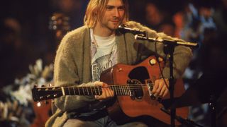 Kurt Cobain (1967 - 1994), performs with his group Nirvana at a taping of the television program &#039;MTV Unplugged,&#039; New York, New York, Novemeber 18, 1993.