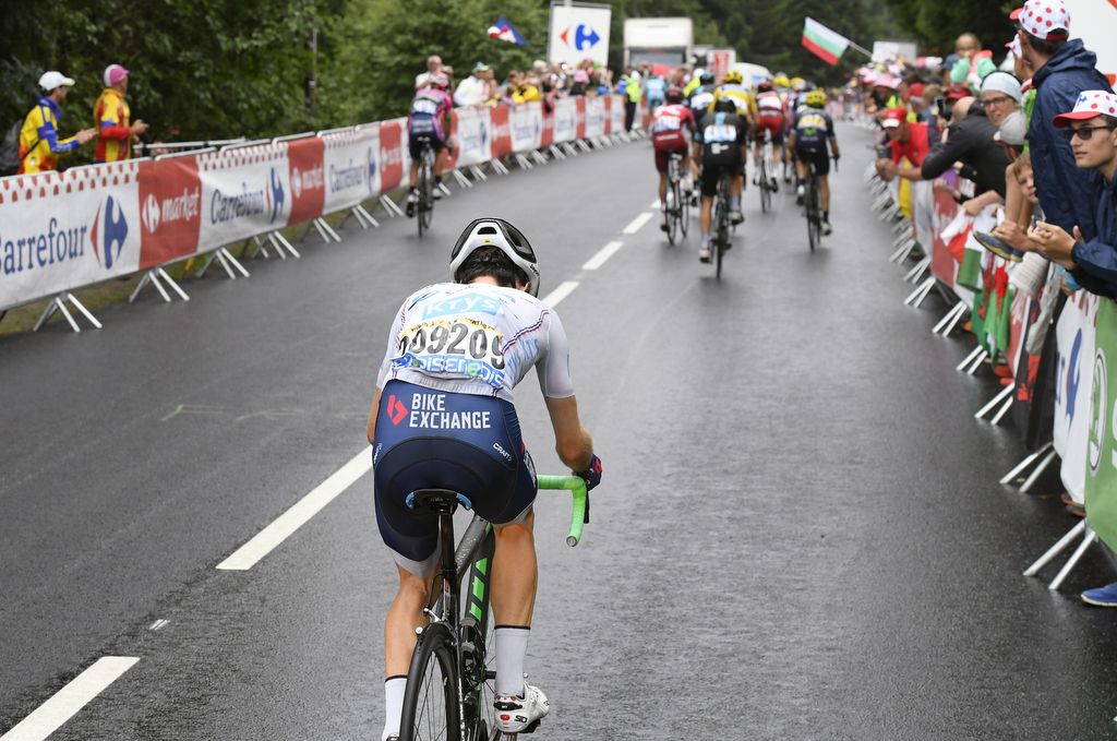 Adam Yates (Orica-BikeExchange) tries to bridge to the front GC group