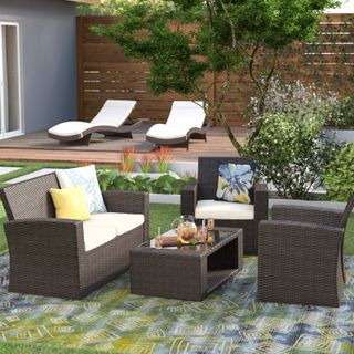 Alfonso 4 Piece Rattan Sofa Seating Group with Cushions