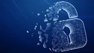 Three-dimensional lock icon isolated on abstract blue background