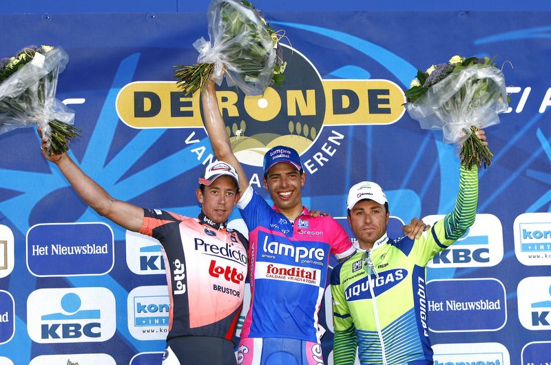 The 2007 podium of Leif Hoste, Alessandro Ballan and Luca Paolini