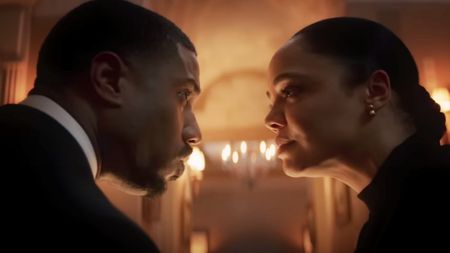 Michael B Jordan and Tessa Thompson share a serious conversation in Creed III.