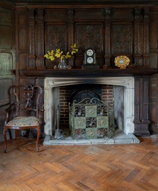 old fireplace in Elizabethan manor - Britain's oldest home