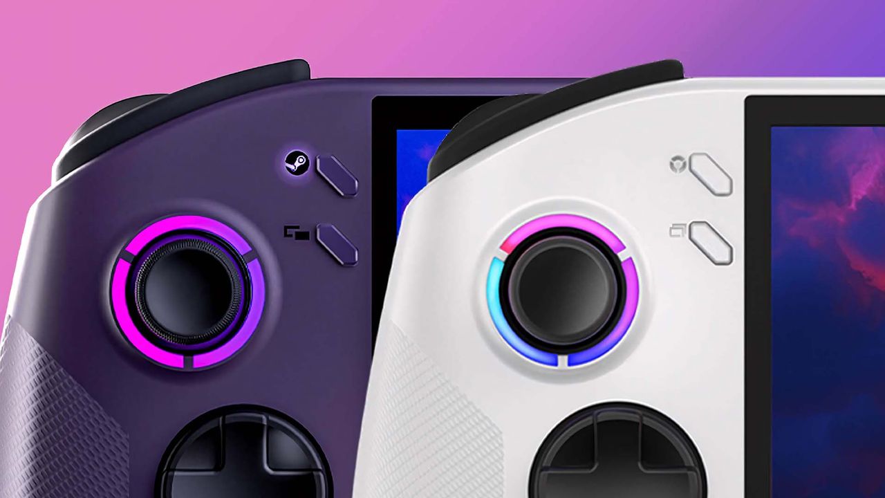Image showing a SteamOS button on the Nebula Violet Legion Go S in place of the Legion Space button on the white Legion Go S.