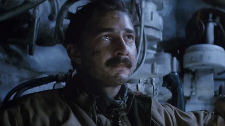 Boyd Swan (Shia LaBeouf) speaks to his comrades in Fury.