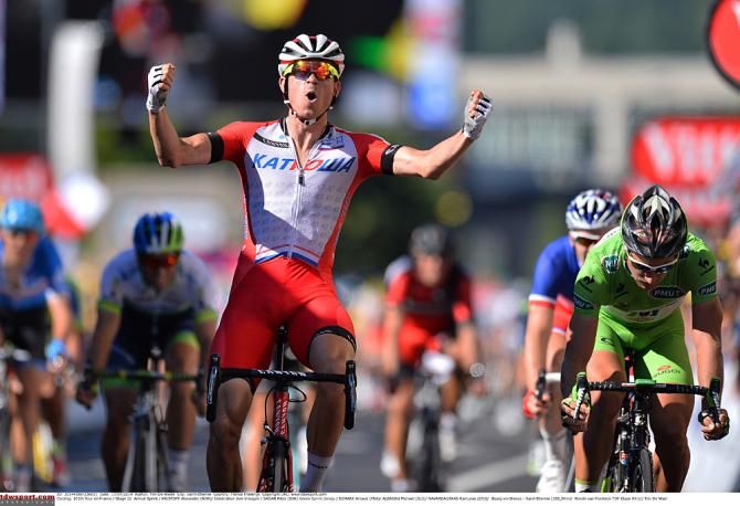 Alexander Kristoff (Katusha) wins stage 12 in Saint-&Eacute;tienne
