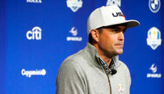 Keegan Bradley speaks to media at a Ryder Cup press conference 