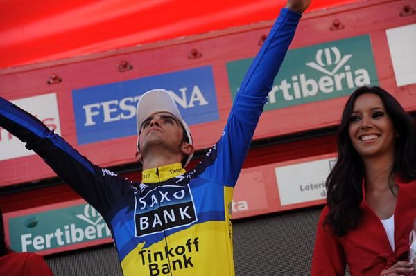 Stage 17 winner Alberto Contador (Saxo Bank-Tinkoff Bank) on the podium.