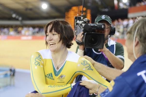 Anna Meares (Australia) happy after winning